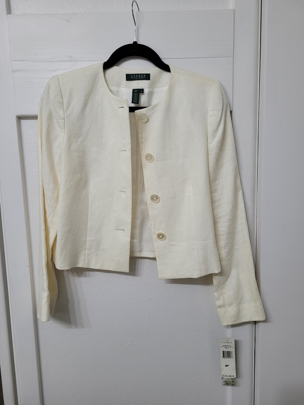 Ralph Lauren Cream Linen-Blend Cropped Blazer